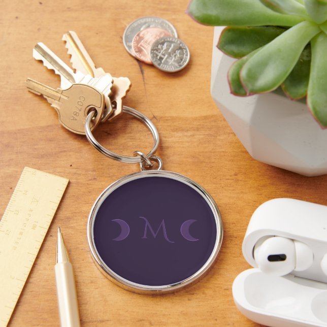 Porte-clés Monogramme des lunes de croissant de violet poussi (Bureau)