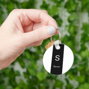 Porte-clés Monogramme deux tons moderne noir et blanc