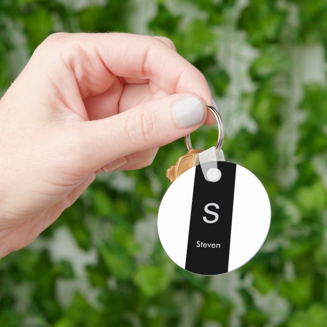 Porte-clés Monogramme deux tons moderne noir et blanc (main)