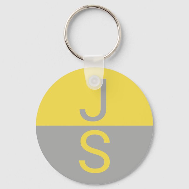 Porte-clés Monogramme d'initiales modernes jaune et gris (Recto)