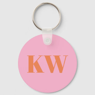 Porte-clés Monogramme d'initiales personnalisées rose orange