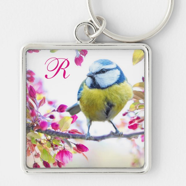 Porte-clés Monogramme d'oiseaux printaniers (Devant)