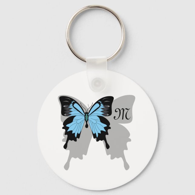 Porte-clés Monogramme d'ombre à papillon bleu (Recto)