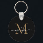 Porte-clés Monogramme d'or noir Nom Élégant Script moderne<br><div class="desc">Simple Black Gold Monogramme Élégant Porte - clé de script moderne</div>