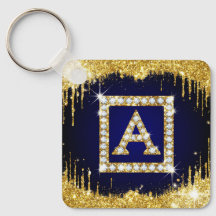 Monogramme doré initial A avec paillettes bleues