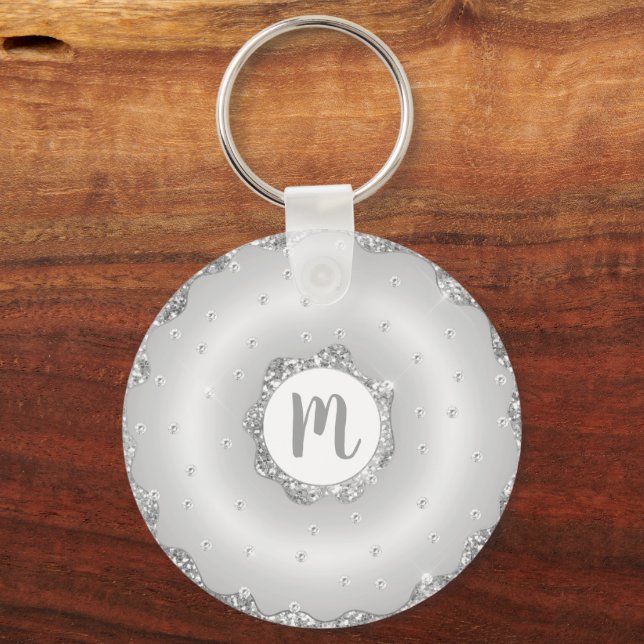 Porte-clés Monogramme doughnut argent parties scintillant scr (Recto)