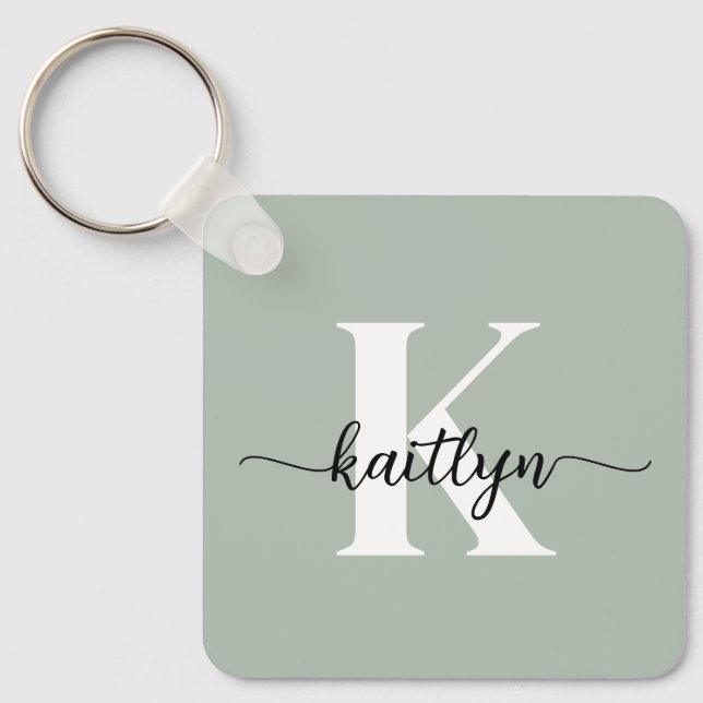 Porte-clés Monogramme écriture vert sauge (Recto)