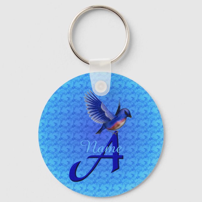 Porte-clés Monogramme élégant Bluebird Initiale A Personnalis (Recto)