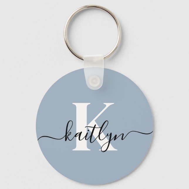 Porte-clés Monogramme élégant en bleu poussiéreux (Recto)
