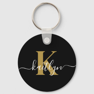 Porte-clés Monogramme élégant en or noir Script