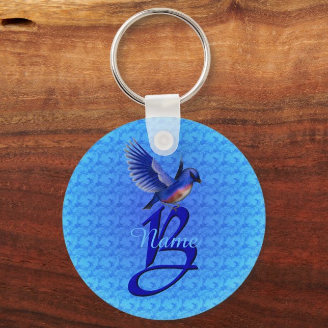 Porte-clés Monogramme élégant initial B personnalisé Bluebird (Recto)