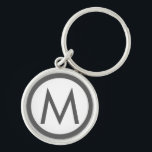 Porte-clés Monogramme élégant minimaliste gris initial<br><div class="desc">Le design minimaliste moderne présente un monogramme élégant,  initialement en gris et blanc.</div>