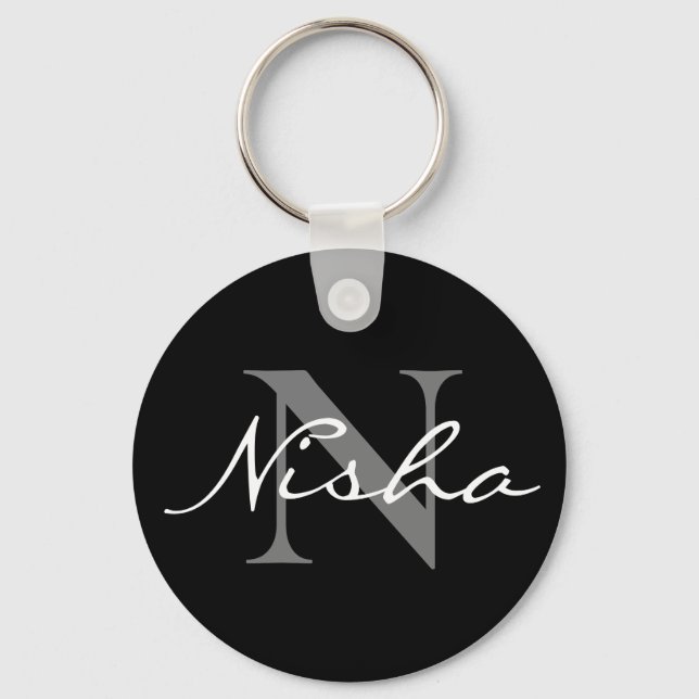 Porte-clés monogramme élégant noir stylé (Recto)