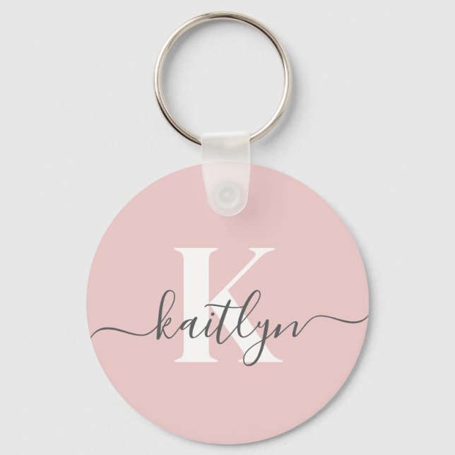 Porte-clés Monogramme élégant rose poudré gris (Recto)