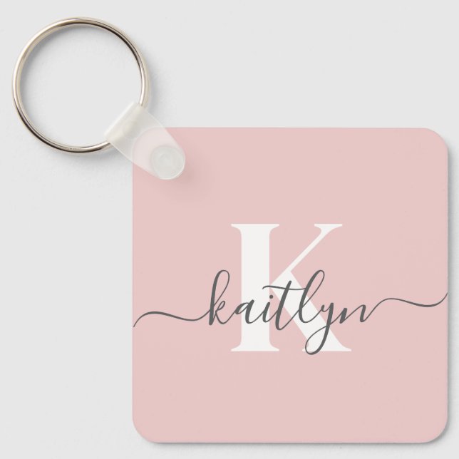 Porte-clés Monogramme élégant rose poudré gris (Recto)
