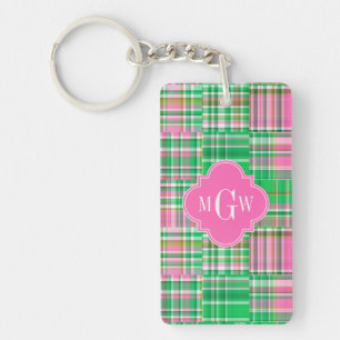 Porte-clés Monogramme Emerald Hot rose Preppwork Madras
