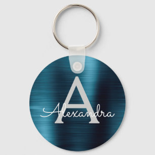 Porte-clés Monogramme en acier inoxydable bleu moderne