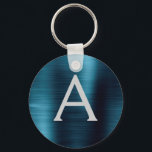 Porte-clés Monogramme en acier inoxydable bleu moderne<br><div class="desc">Moderne et élégant Bleu Faux Acier Inoxydable Métallic Élégant Porte - clé. Ces Porte - clés peuvent être customisés pour inclure votre nom initial et prénom. Ces porte - clés fêtent un grand anniversaire,  une douche nuptiale ou une fête de bachelorette.</div>