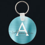 Porte-clés Monogramme en acier inoxydable Blue Faux<br><div class="desc">Bleu Faux Acier Inoxydable Metallic Élégant Porte - clé. Ces Porte - clés peuvent être customisés pour inclure votre nom initial et prénom. Ces porte - clés fêtent un grand anniversaire,  une douche nuptiale ou une fête de bachelorette.</div>