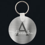 Porte-clés Monogramme en acier inoxydable faux argent de luxe<br><div class="desc">Chaîne de clés élégante métallique en acier inoxydable faux argent de luxe. Ces porte-clés peuvent être personnalisés pour inclure votre initiale et votre prénom. Ces porte-clés font de superbes cadeaux d'anniversaire,  de douche de mariée ou de fête de bachelorette.</div>