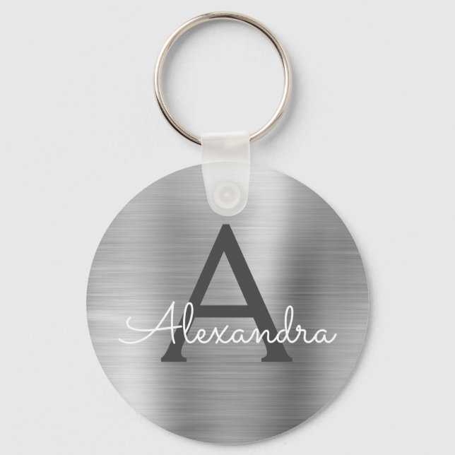 Porte-clés Monogramme en acier inoxydable faux argent de luxe (Recto)