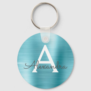 Porte-clés Monogramme en acier inoxydable faux bleu