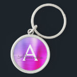 Porte-clés Monogramme en acier inoxydable faux rose et violet<br><div class="desc">Porte-clés métallisé en acier inoxydable faux ombré rose et violet élégant. Ces porte-clés peuvent être personnalisés avec votre initiale et votre prénom. Ces porte-clés font de grands cadeaux d'anniversaire,  de douche de mariée ou de fête de bachelorette.</div>