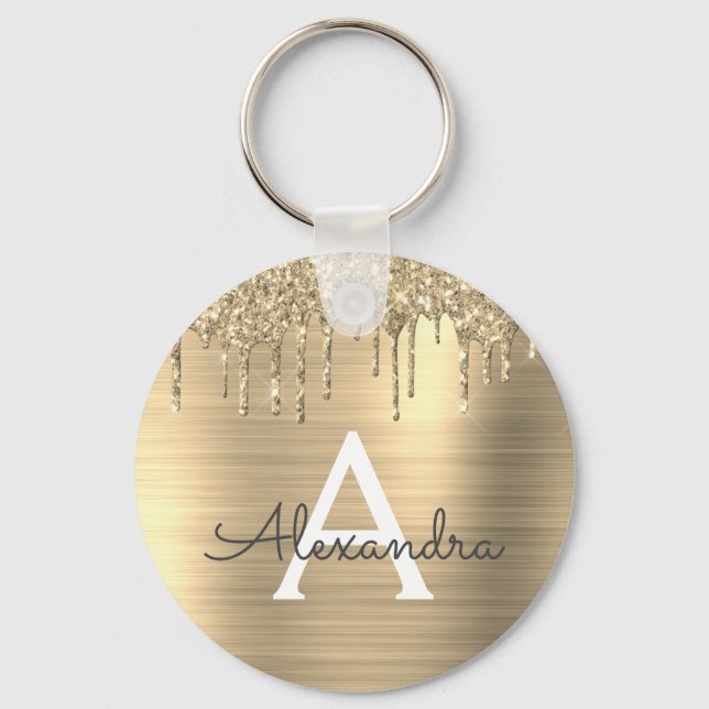 Porte-clés Monogramme en acier inoxydable paillettes dorées (Recto)