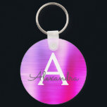 Porte-clés Monogramme en acier inoxydable rose et violet<br><div class="desc">Chaud rose et violet Ombre Faux Acier Inoxydable Metallic Elegant Porte - clé. Ces Porte - clés peuvent être customisés pour inclure votre nom initial et prénom. Ces porte - clés fêtent un grand anniversaire,  une douche nuptiale ou une fête de bachelorette.</div>