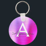 Porte-clés Monogramme en acier inoxydable rose et violet<br><div class="desc">Chaud rose et violet Ombre Faux Acier Inoxydable Metallic Elegant Porte - clé. Ces Porte - clés peuvent être customisés pour inclure votre nom initial et prénom. Ces porte - clés fêtent un grand anniversaire,  une douche nuptiale ou une fête de bachelorette.</div>
