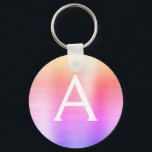 Porte-clés Monogramme en acier inoxydable rose et violet<br><div class="desc">Pastel Pink,  Orange et Violet Ombre Faux Acier Inoxydable Metallic Porte - clé élégant. Ces Porte - clés peuvent être customisés pour inclure votre nom initial et prénom. Ces porte - clés fêtent un grand anniversaire,  une douche nuptiale ou une fête de bachelorette.</div>