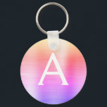 Porte-clés Monogramme en acier inoxydable rose et violet<br><div class="desc">Pastel Pink,  Orange et Violet Ombre Faux Acier Inoxydable Metallic Porte - clé élégant. Ces Porte - clés peuvent être customisés pour inclure votre nom initial et prénom. Ces porte - clés fêtent un grand anniversaire,  une douche nuptiale ou une fête de bachelorette.</div>