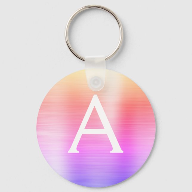 Porte-clés Monogramme en acier inoxydable rose et violet (Recto)