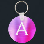 Porte-clés Monogramme en acier inoxydable rose et violet<br><div class="desc">Chaud rose et violet Ombre Faux Acier Inoxydable Metallic Elegant Porte - clé. Ces Porte - clés peuvent être customisés pour inclure votre nom initial et prénom. Ces porte - clés fêtent un grand anniversaire,  une douche nuptiale ou une fête de bachelorette.</div>
