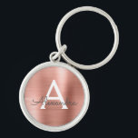 Porte-clés Monogramme en acier inoxydable rose rose<br><div class="desc">Rose Rose Or Faux Acier Inoxydable Metallic Élégant Porte - clé. Ces Porte - clés peuvent être customisés pour inclure votre nom initial et prénom. Ces porte - clés fêtent un grand anniversaire,  une douche nuptiale ou une fête de bachelorette.</div>
