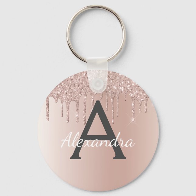 Porte-clés Monogramme en acier inoxydable rose rose (Recto)