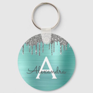 Porte-clés Monogramme en acier inoxydable turquoise Parties s