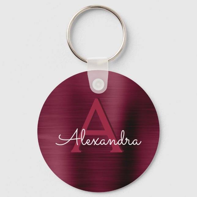 Porte-clés Monogramme en acier inoxydable violet bordeaux (Recto)