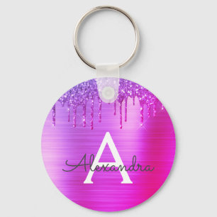 Porte-clés Monogramme en acier inoxydable violet rose Parties