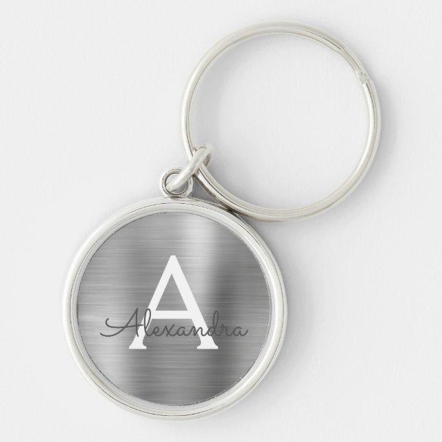 Porte-clés Monogramme en argent de luxe Faux en acier inoxyda (Devant)