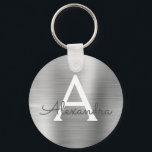 Porte-clés Monogramme en argent de luxe Faux en acier inoxyda<br><div class="desc">Luxe Argent Faux Acier Inoxydable Metallic Elegant Porte - clé. Ces Porte - clés peuvent être customisés pour inclure votre nom initial et prénom. Ces porte - clés fêtent un grand anniversaire,  une douche nuptiale ou une fête de bachelorette.</div>