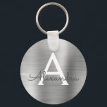 Porte-clés Monogramme en argent de luxe Faux en acier inoxyda<br><div class="desc">Luxe Argent Faux Acier Inoxydable Metallic Elegant Porte - clé. Ces Porte - clés peuvent être customisés pour inclure votre nom initial et prénom. Ces porte - clés fêtent un grand anniversaire,  une douche nuptiale ou une fête de bachelorette.</div>
