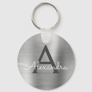 Porte-clés Monogramme en argent de luxe Faux en acier inoxyda