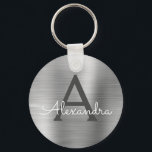 Porte-clés Monogramme en faux acier inoxydable argenté de lux<br><div class="desc">Chaîne de clés métallique en faux acier inoxydable argenté de luxe élégante. Ces porte-clés peuvent être personnalisés pour inclure votre initiale et votre prénom. Ces porte-clés font de superbes cadeaux d'anniversaire,  de douche de mariée ou de fête de bachelorette.</div>