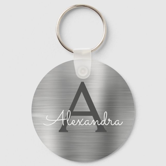 Porte-clés Monogramme en faux acier inoxydable argenté de lux (Recto)