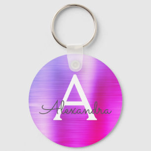 Porte-clés Monogramme en faux acier inoxydable rose et violet