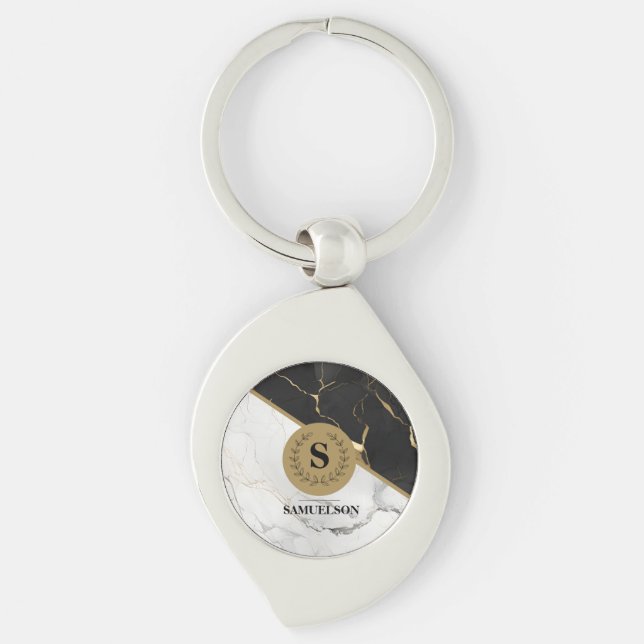 Porte-clés monogrammé en marbre intemporel (Devant)