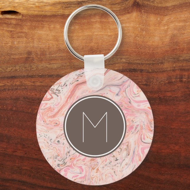 Porte-clés Monogramme en marbre rose chic (Recto)