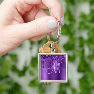 Porte-clés Monogramme en métal brossé à la Parties scintil
