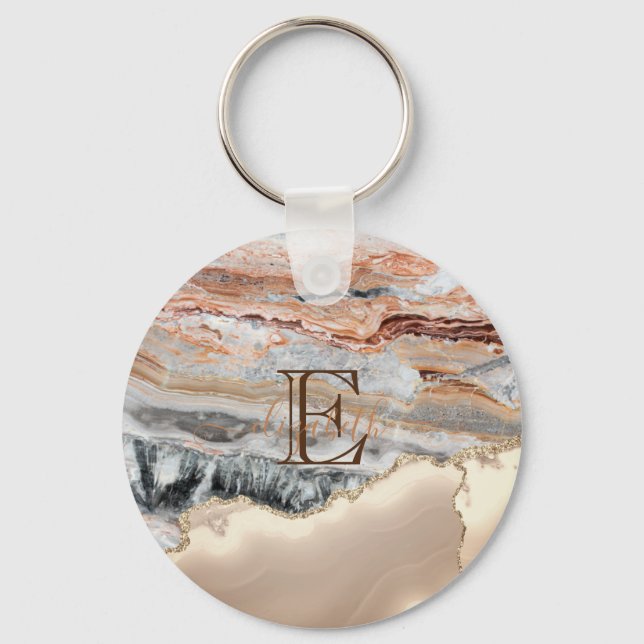 Porte-clés Monogramme en pierre de marbre d'or Parties scinti (Recto)